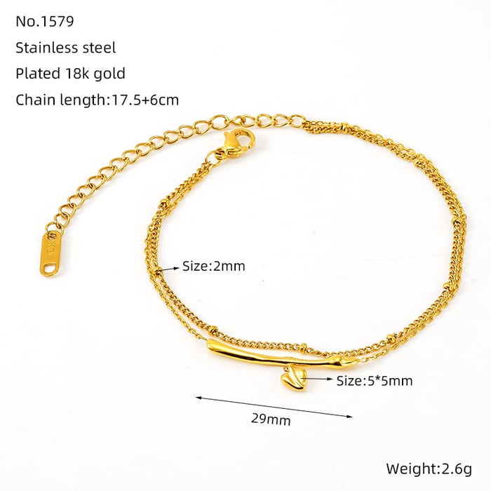 1 Piece Simple Series Classic Heart Stainless Steel  Gold Color Women's Chain Bracelets 